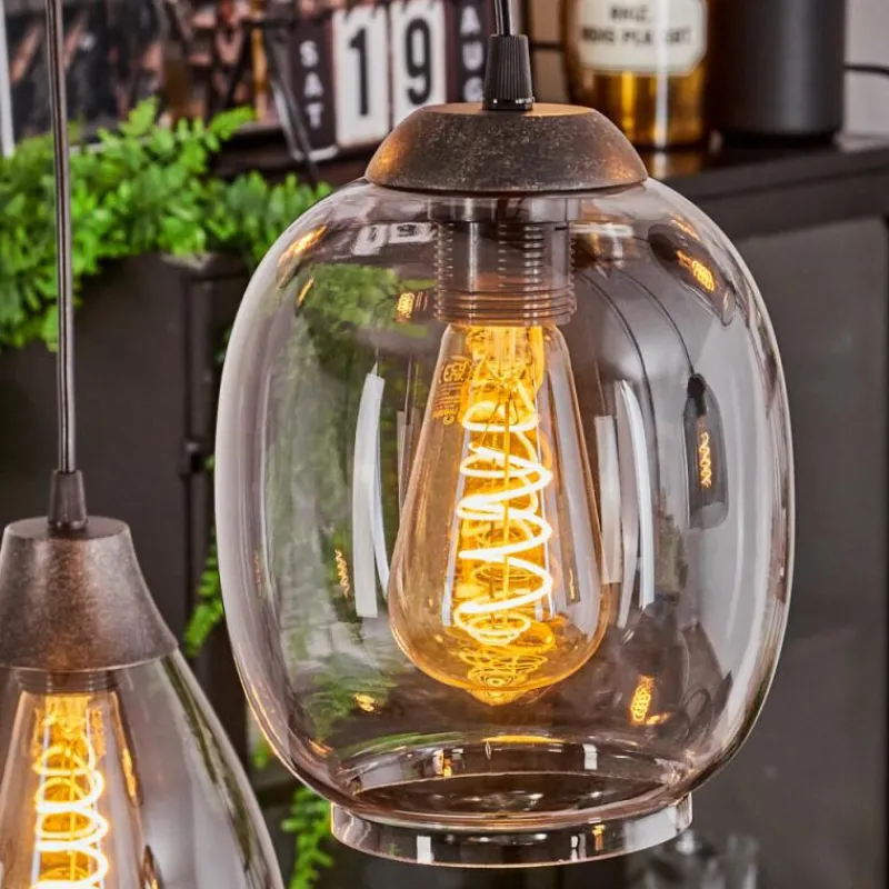 Suspension Verre Fumé-hofstein Suspension Echallens Noir, 7 lumières