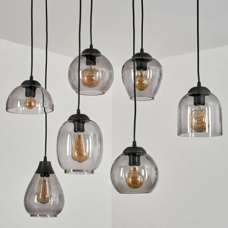 Suspension Verre Fumé-hofstein Suspension Echallens Noir, 7 lumières