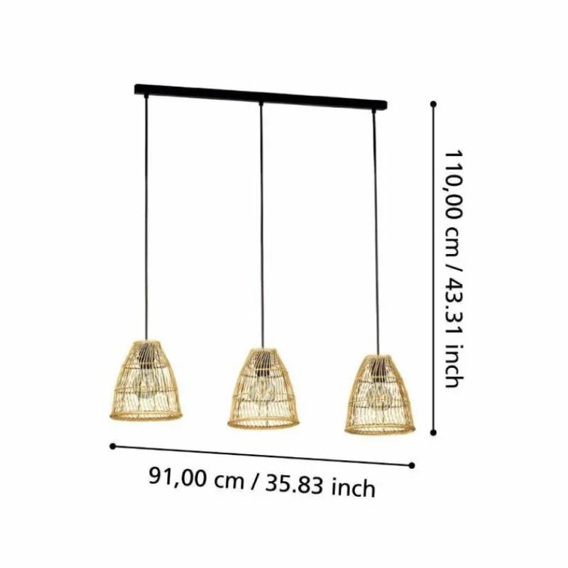Style Boho-Chic-Luminaires Eglo Suspension Eglo AYESGARTH Noir, 3 lumières