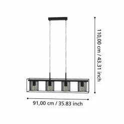 Lampes Industrielles-Luminaires Eglo Suspension Eglo CATTERICK Noir, 4 lumières