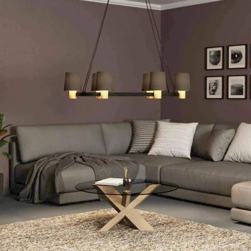 Lampes En Tissu-Luminaires Eglo Suspension Eglo EDALE Écru, Noir, 6 lumières