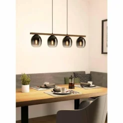 Suspension Verre Fumé-Luminaires Eglo Suspension Eglo FILAGO Bois foncé, Noir, 4 lumières