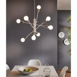 Luminaires Eglo Suspension Eglo GRADOLI Chrome, Blanc, 8 lumières* Suspensions