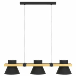 Lampes En Bois-Luminaires Eglo Suspension Eglo MACCLES Écru, Noir, 3 lumières