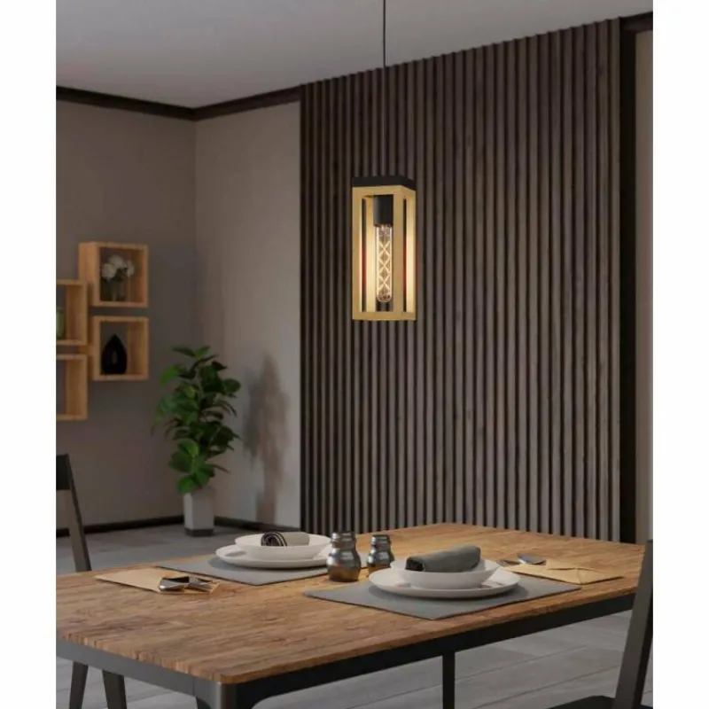 Lampes En Bois-Luminaires Eglo Suspension Eglo NAFFERTON Écru, Noir, 1 lumière
