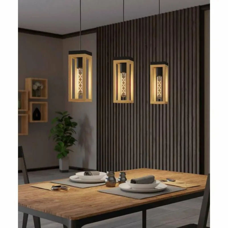 Lampes En Bois-Luminaires Eglo Suspension Eglo NAFFERTON Écru, Noir, 3 lumières