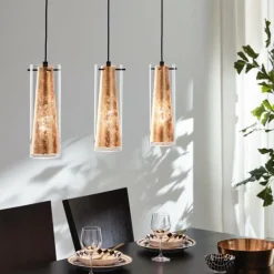 Luminaires Eglo Suspension Eglo PINTO GOLD Noir, 3 lumières