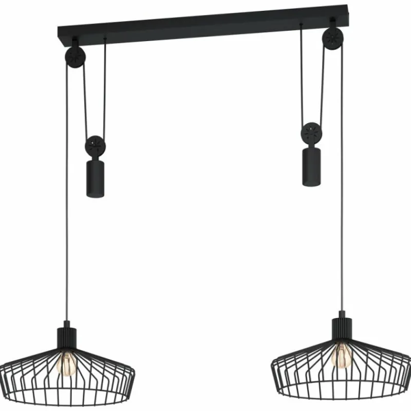 Lampes Industrielles-Luminaires Eglo Suspension Eglo WINKWORTH Noir, 2 lumières