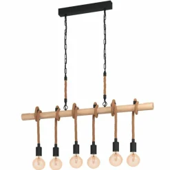 Lampes Industrielles-Luminaires Eglo Suspension Eglo YOUNGSTOWN Brun, Bois clair, Noir, 6 lumières