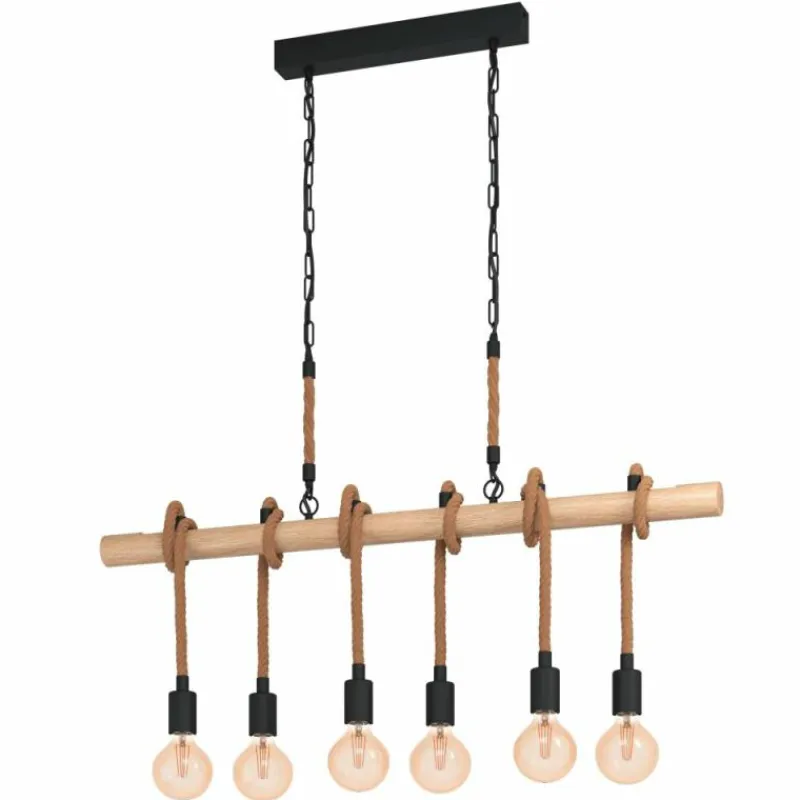 Lampes Industrielles-Luminaires Eglo Suspension Eglo YOUNGSTOWN Brun, Bois clair, Noir, 6 lumières