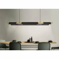 Lampes En Bois-Luminaires Eglo Suspension Eglo-Leuchten ERMUA LED Brun, Noir, 1 lumière