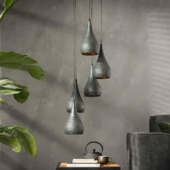 Lampes Vintages & Rétros-hofstein Suspension EGMOND Brun, Noir, 5 lumières
