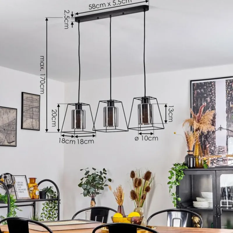 Suspension Verre Fumé-hofstein Suspension Ehtamo Noir, 3 lumières