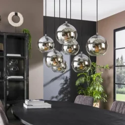 Suspension Verre Fumé-hofstein Suspension Eidanger Argent Oxydé, 7 lumières