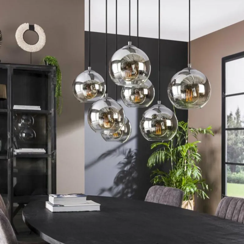 Suspension Verre Fumé-hofstein Suspension Eidanger Argent Oxydé, 7 lumières