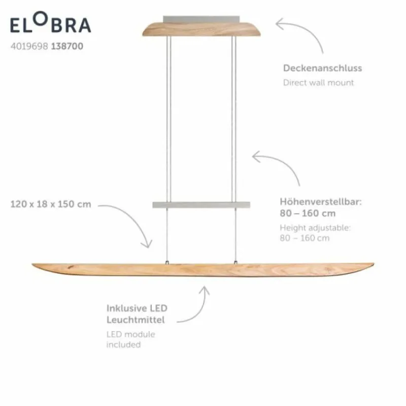 Lampes En Bois-Luminaires Elobra Suspension Elobra Colombia LED Écru, 1 lumière