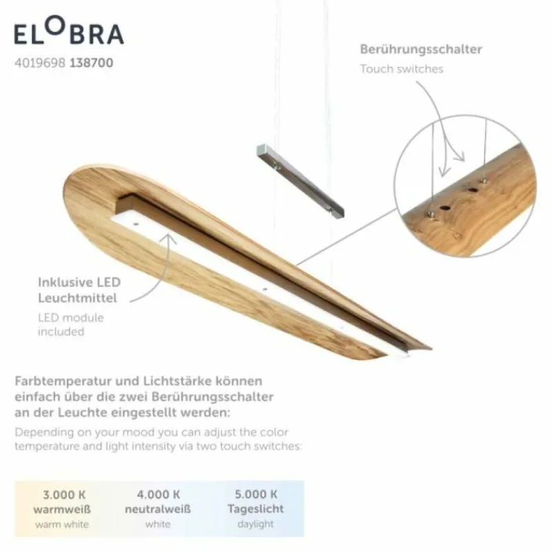 Lampes En Bois-Luminaires Elobra Suspension Elobra Colombia LED Écru, 1 lumière