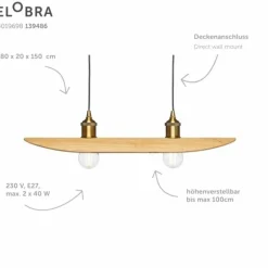 Lampes En Bois-Luminaires Elobra Suspension Elobra Colombia Retro Écru, 2 lumières