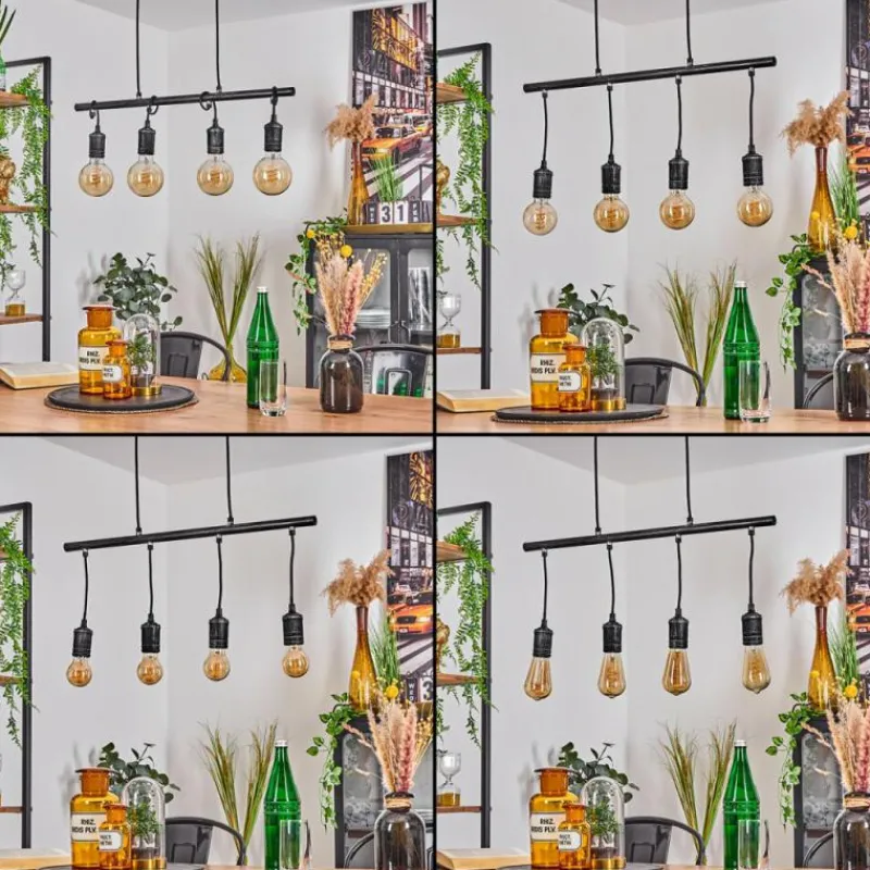 Lampes Industrielles-hofstein Suspension Ermatingen Brun foncé, Nickel mat, 4 lumières