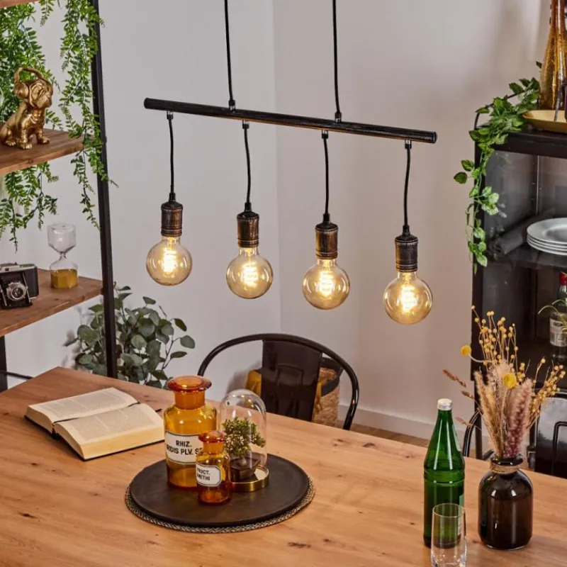 Lampes Industrielles-hofstein Suspension Ermatingen Brun foncé, Nickel mat, 4 lumières