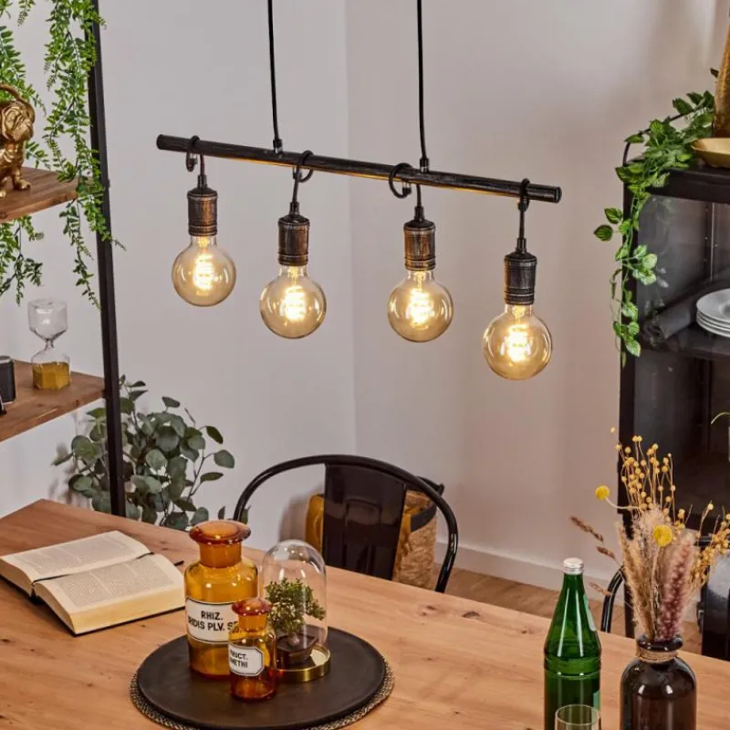 Lampes Industrielles-hofstein Suspension Ermatingen Brun foncé, Nickel mat, 4 lumières