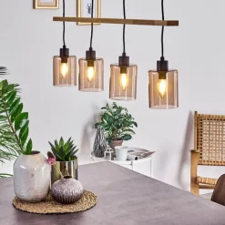 Lampes Vintages & Rétros-hofstein Suspension Ethelton Bois foncé, Noir, 4 lumières