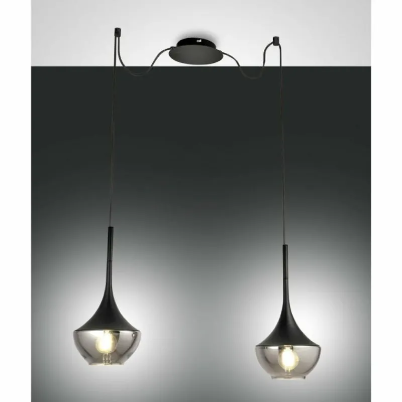 Suspension Verre Fumé-Luminaires Fabas Luce Suspension Fabas Luce Apollo Noir, 2 lumières