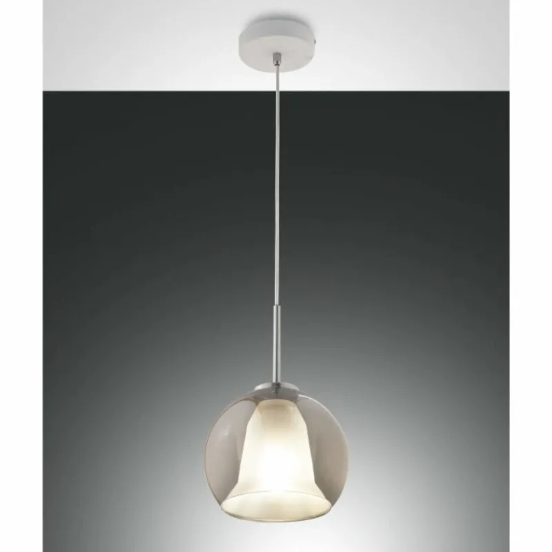 Suspension Verre Fumé-Luminaires Fabas Luce Suspension Fabas Luce Bretagna Blanc, 1 lumière
