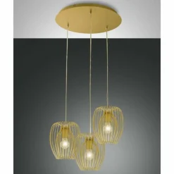 Lampes Dorées-Luminaires Fabas Luce Suspension Fabas Luce Camp Or, 3 lumières