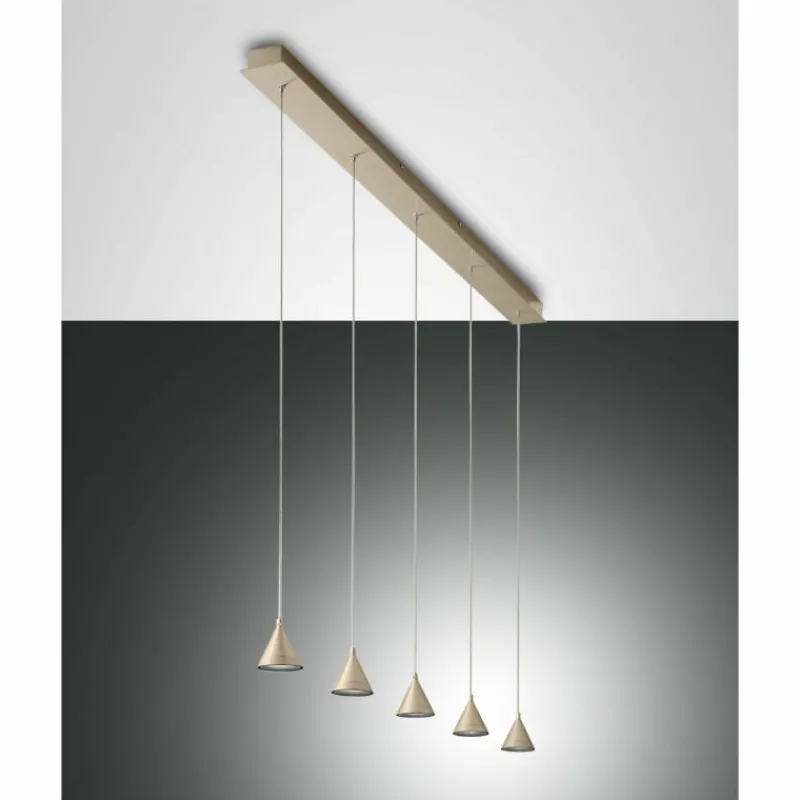 Lampes Dorées-Luminaires Fabas Luce Suspension Fabas Luce Delta LED Or, 5 lumières
