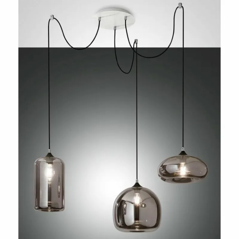 Suspension Verre Fumé-Luminaires Fabas Luce Suspension Fabas Luce Fiona Blanc, 3 lumières