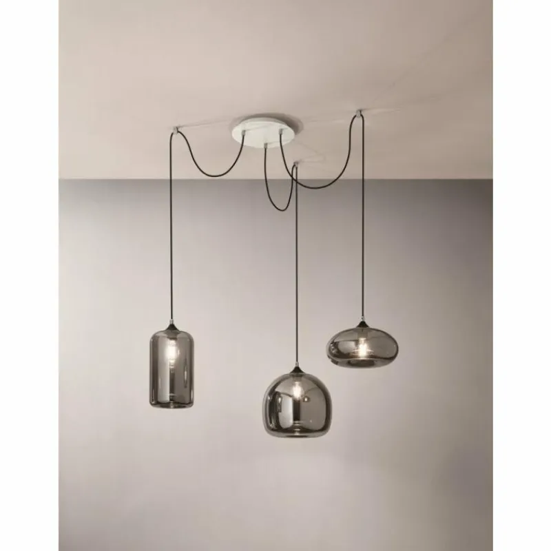 Suspension Verre Fumé-Luminaires Fabas Luce Suspension Fabas Luce Fiona Blanc, 3 lumières