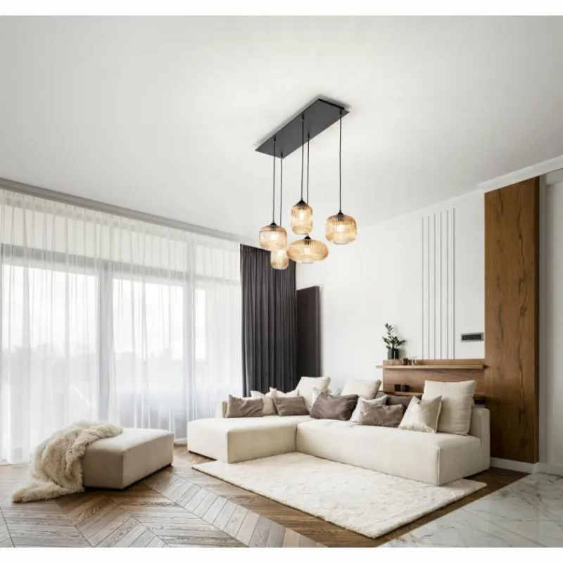 Luminaires Fabas Luce Suspension Fabas Luce Gillis Noir, 5 lumières