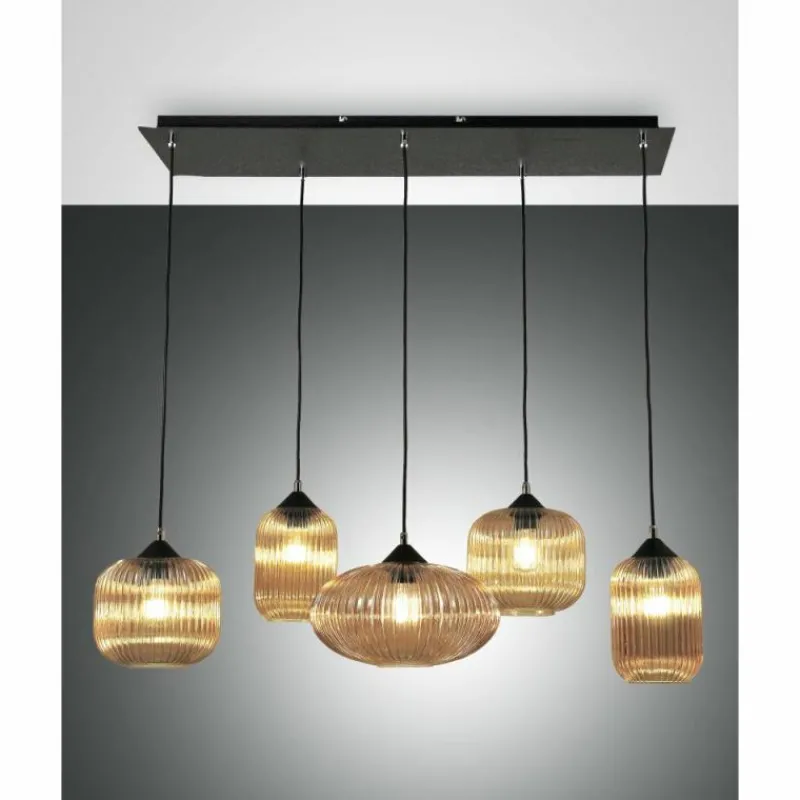 Luminaires Fabas Luce Suspension Fabas Luce Gillis Noir, 5 lumières