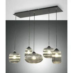 Suspension Verre Fumé-Luminaires Fabas Luce Suspension Fabas Luce Gillis Noir, 5 lumières