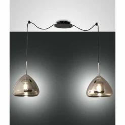 Suspension Verre Fumé-Luminaires Fabas Luce Suspension Fabas Luce Glow Noir, 2 lumières