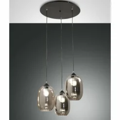 Suspension Verre Fumé-Luminaires Fabas Luce Suspension Fabas Luce Infinity Noir, 3 lumières