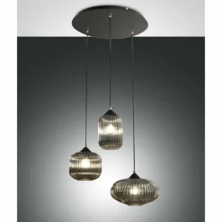 Suspension Verre Fumé-Luminaires Fabas Luce Suspension Fabas Luce Nordal Noir, 3 lumières