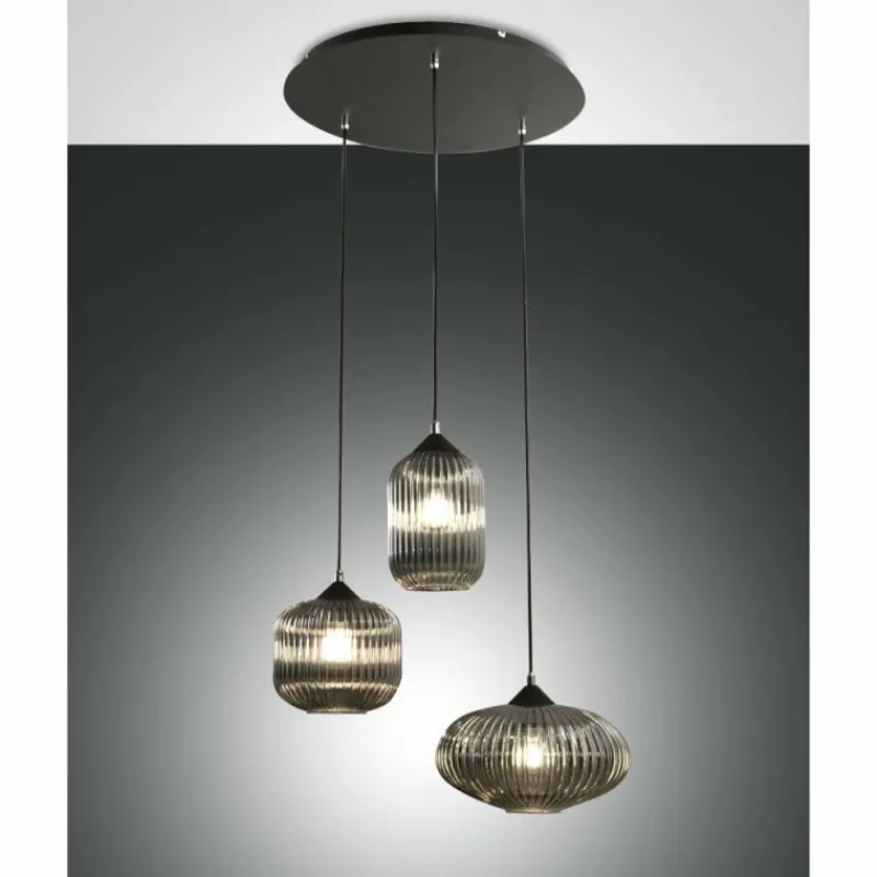 Suspension Verre Fumé-Luminaires Fabas Luce Suspension Fabas Luce Nordal Noir, 3 lumières