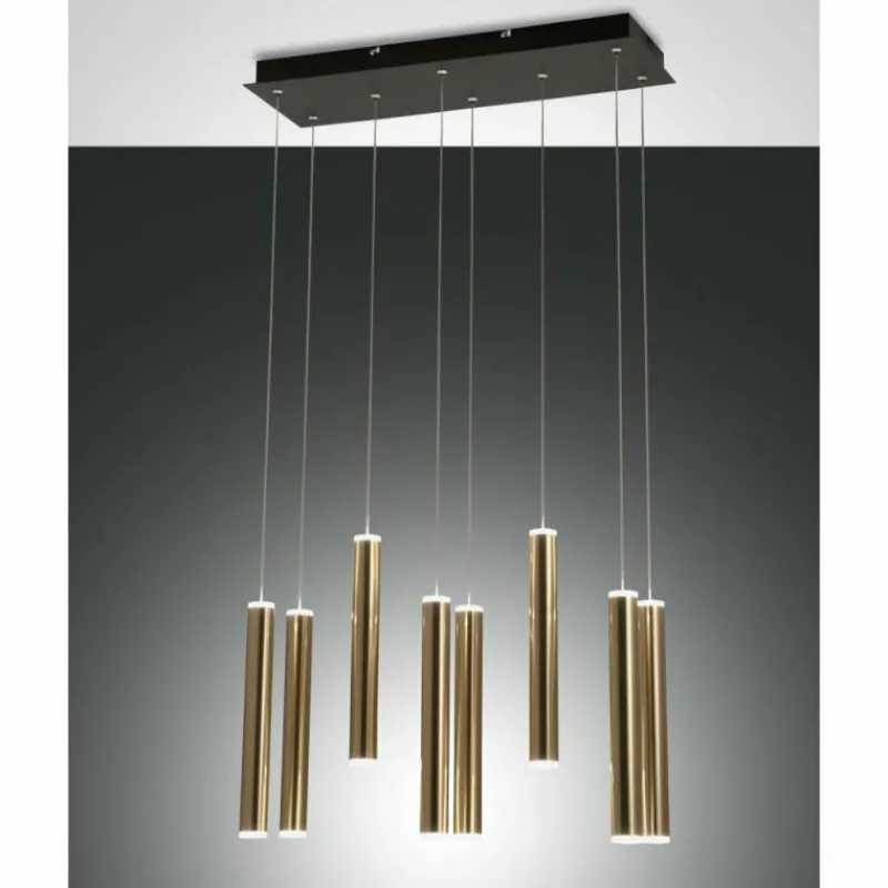 Lampes Dorées-Luminaires Fabas Luce Suspension Fabas Luce Prado LED Or, Noir, 8 lumières