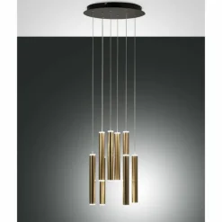 Lampes Dorées-Luminaires Fabas Luce Suspension Fabas Luce Prado LED Or, Noir, 8 lumières