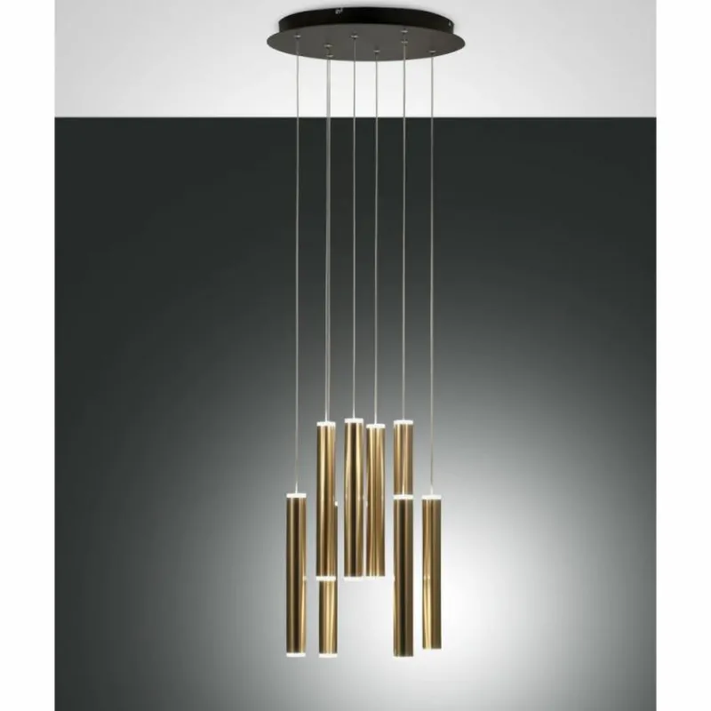 Lampes Dorées-Luminaires Fabas Luce Suspension Fabas Luce Prado LED Or, Noir, 8 lumières