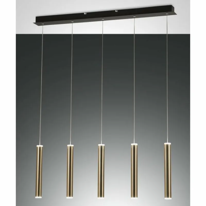 Lampes Dorées-Luminaires Fabas Luce Suspension Fabas Luce Prado LED Or, Noir, 5 lumières