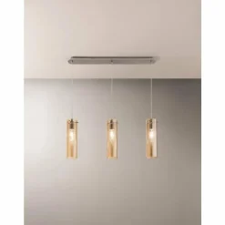 Luminaires Fabas Luce Suspension Fabas Luce Sintesi Nickel brillant, 3 lumières