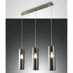 Suspension Verre Fumé-Luminaires Fabas Luce Suspension Fabas Luce Sintesi Nickel brillant, 3 lumières
