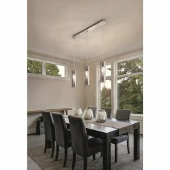 Suspension Verre Fumé-Luminaires Fabas Luce Suspension Fabas Luce Sintesi Nickel brillant, 3 lumières