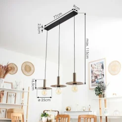 hofstein Suspension Faido Noir, 3 lumières