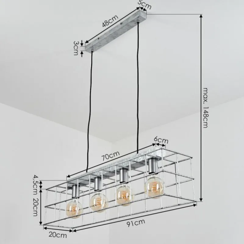 Lampes Industrielles-hofstein Suspension Fevaag Argenté, 4 lumières
