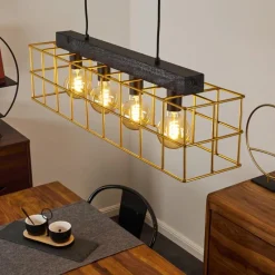 Lampes Dorées-hofstein Suspension Fevaag Noir, 4 lumières