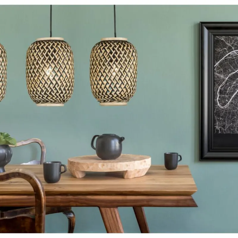 Style Boho-Chic-Luminaires Fischer & Honsel Suspension Fischer & Honsel Hummel Noir, 3 lumières